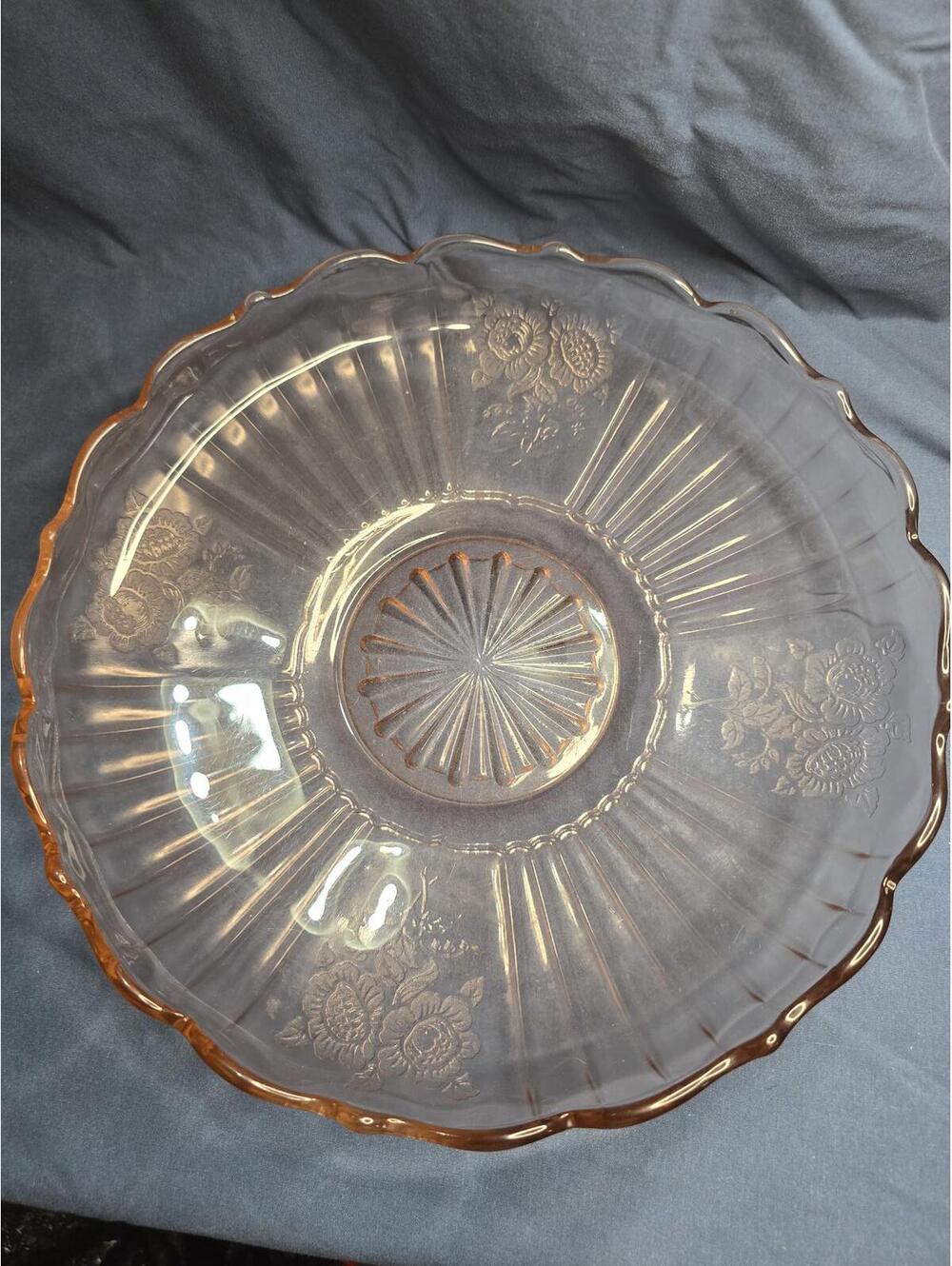 Beautiful Vintage 12" Pink/ Rose Depression Glass MAYFAIR Open Rose Serving Bowl